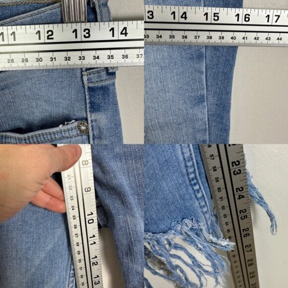 Free People Raw Hem Fringe High Rise Denim Blue Jeans Great Heights Size 27 Boho - Picture 13 of 14